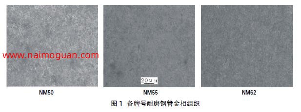 圖1 各牌號耐磨鋼管金相組織